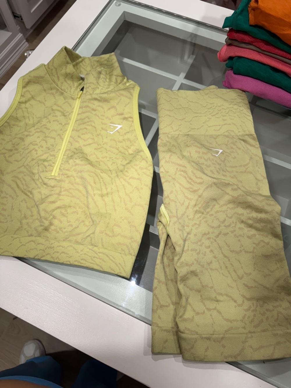 Gymshark Yellow Cropped Zip Tank and short Set